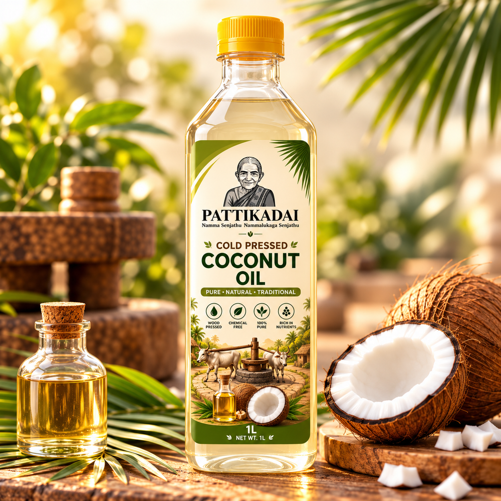 Pattikadai Cold Pressed Coconut Oil – 1 Litre | Pure & Natural